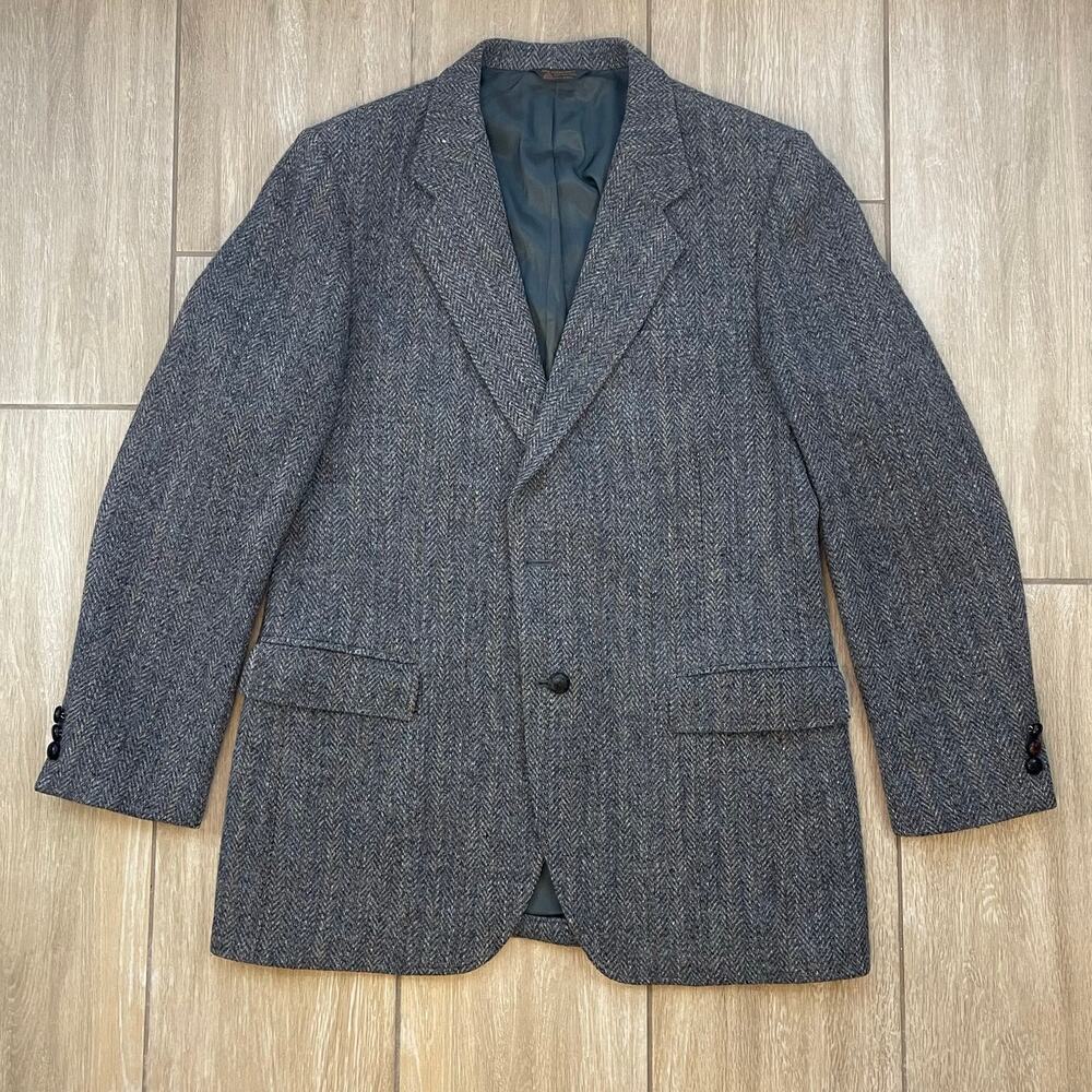 Harris Tweed Kuppenheimer Sport Coat Mens 40R Gray 100% Wool Blazer USA